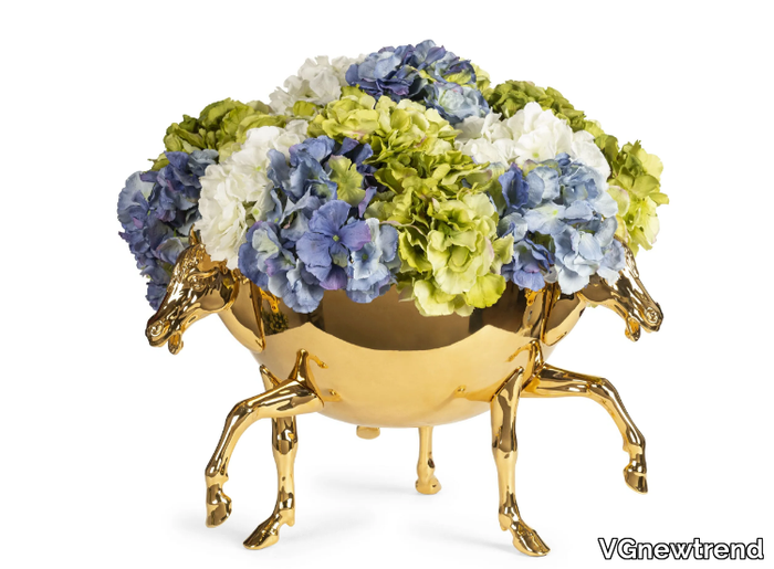 VASE HORSES HYDRANGEA - Floral composition with ceramic vase in 24 KT gold _ VGnewtrend