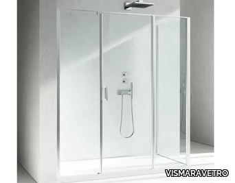 LINEA LM+LG - Corner tempered glass shower cabin with hinged door _ VISMARAVETRO