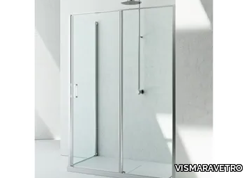 LINEA LZ+LG - Corner tempered glass shower cabin with hinged door _ VISMARAVETRO