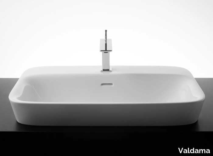 SOUL - Semi-inset rectangular ceramic washbasin with overflow _ Valdama