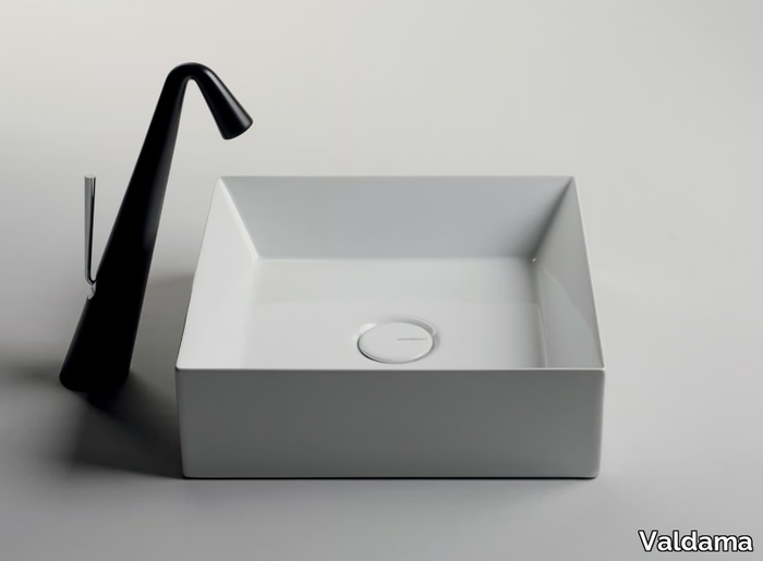 TRACK - Countertop square single ceramic washbasin _ Valdama