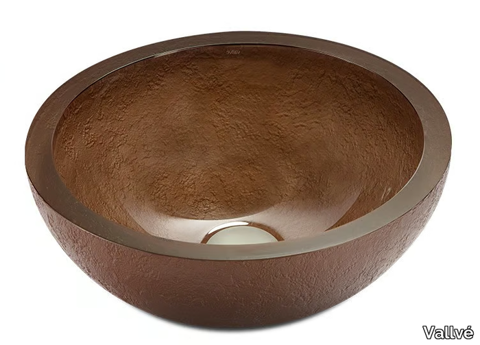 DOLCE ROUND TEXTURE BRONZE - Countertop round resin washbasin _ Vallvé