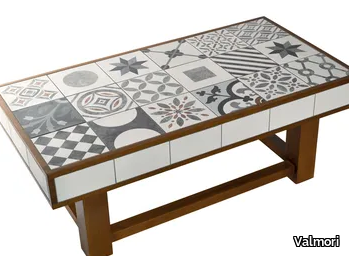 CEMENTINE - Rectangular stone coffee table with wooden base _ Valmori