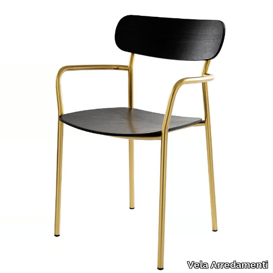 BISTRO - Stackable wooden and iron chair with armrests _ Vela Arredamenti