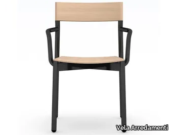 NAVIA - Stackable iron and wooden chair with armrests _ Vela Arredamenti