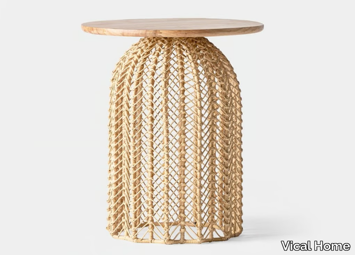 PLISSÉ RATTAN - Round mahogany and rattan high side table _ Vical Home