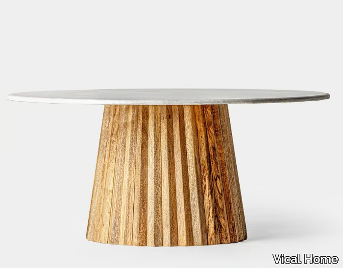 PLISSÉ WOOD - Round mango and marble coffee table _ Vical Home