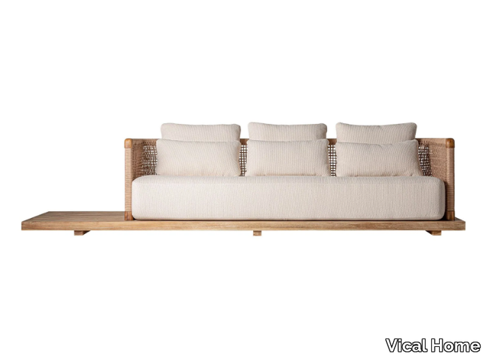 TRENA - 3-seater fabric and wooden sofa with integrated coffee table _ Vical Home