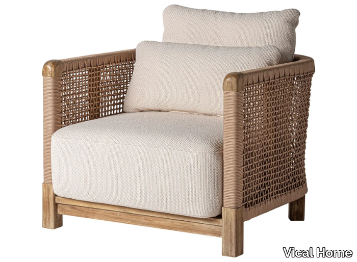 TRENA - Fabric and wooden armchair with armrests _ Vical Home