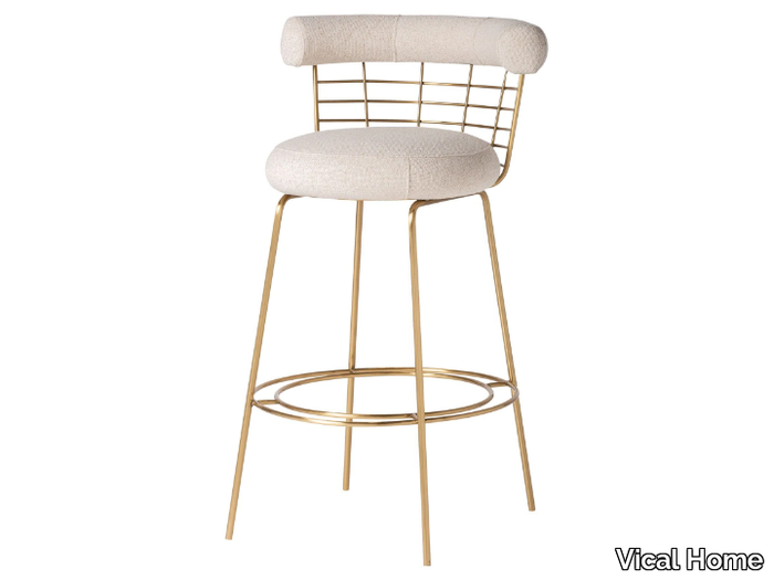 TRESIVIO - Upholstered brass barstool with back _ Vical Home