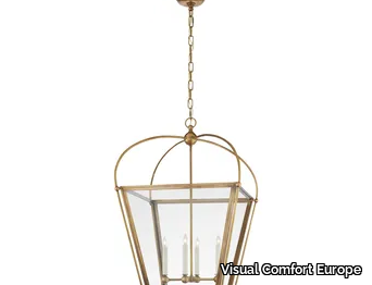 RIVERSIDE MEDIUM SQUARE LANTERN - Brass and glass pendant lamp _ Visual Comfort Europe