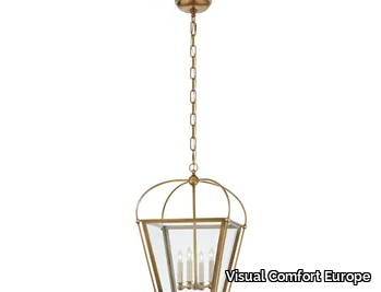 RIVERSIDE SMALL SQUARE LANTERN - Brass and glass pendant lamp _ Visual Comfort Europe