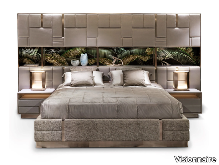 BELOVED ART - Glass and steel bed with upholstered headboard _ Visionnaire