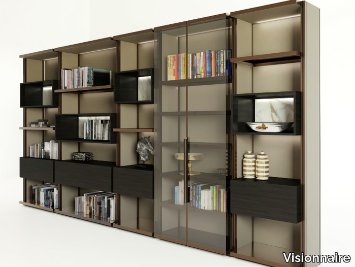 GENESIS - Sectional aluminium storage wall with integrated lighting _ Visionnaire