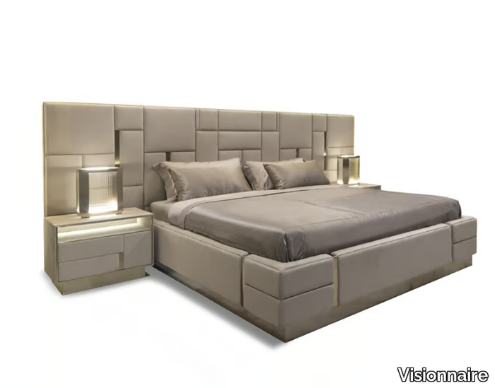 BELOVED - Leather double bed with upholstered headboard _ Visionnaire