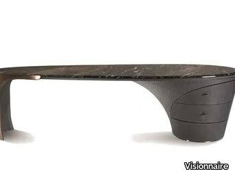 JET PLANE - Oval marble office desk with drawers with cable management _ Visionnaire