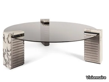 ADMETO - Round glass and steel coffee table for living room _ Visionnaire