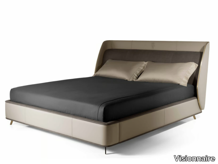 LE COMTE - Leather double bed with upholstered headboard _ Visionnaire