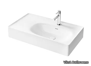 EQUAL - Wall-mounted ceramic washbasin with integrated countertop _ VitrA Bathrooms