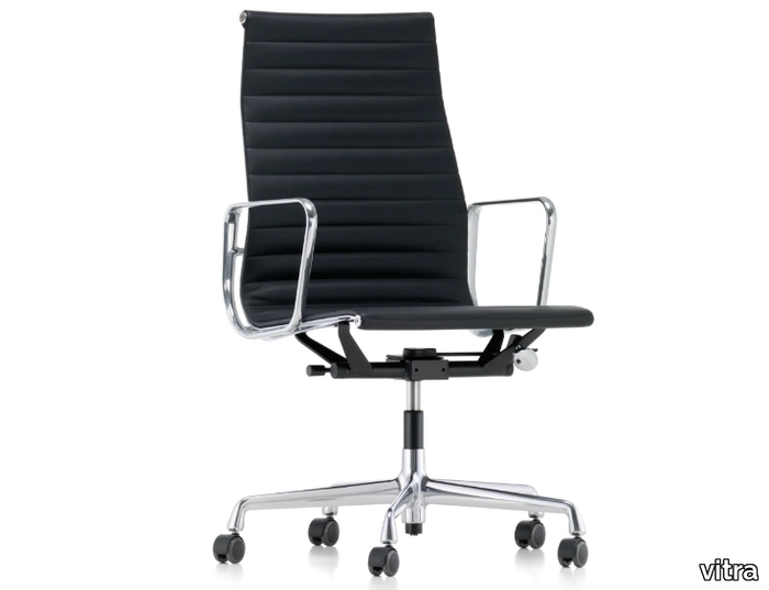 ALUMINIUM CHAIR EA 119 - Swivel leather office chair with armrests _ Vitra