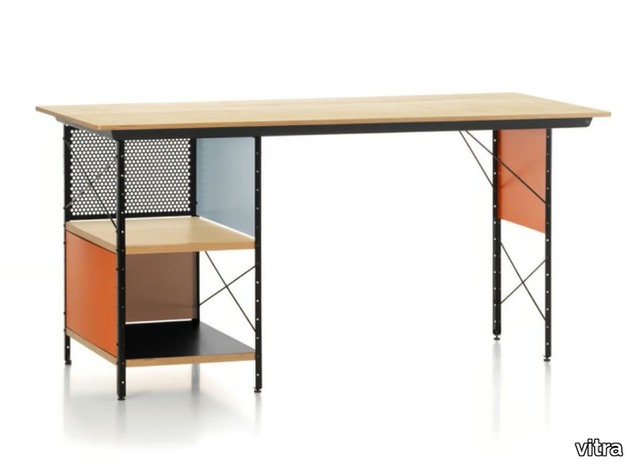 EAMES DESK UNIT EDU - Rectangular aluminium and wood writing desk with bookcase _ Vitra