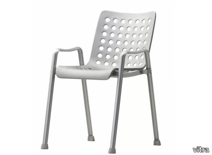 LANDI CHAIR - Stackable aluminium chair with armrests _ Vitra