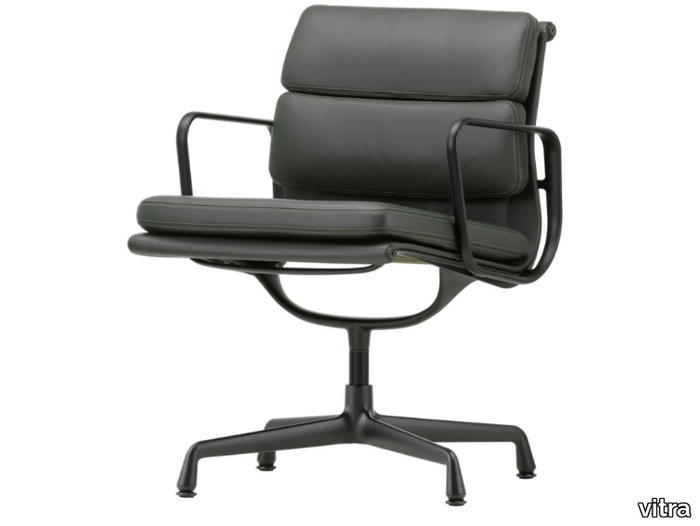 SOFT PAD CHAIR EA 208 - Swivel with 4-spoke base leather chair with armrests _ Vitra