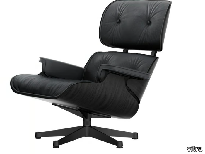 EAMES LOUNGE CHAIR BLACK VERSION - Swivel leather armchair with armrests _ Vitra