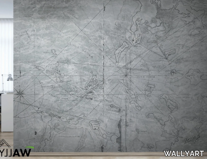 CHART - Fire retardant washable nonwoven wallpaper with map _ WALLYART