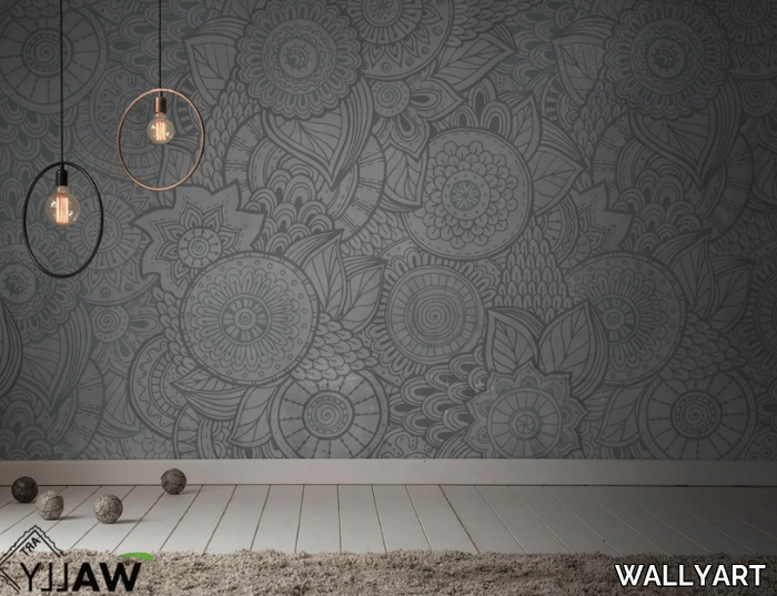 CURLY - Fire retardant washable nonwoven wallpaper with floral pattern _ WALLYART