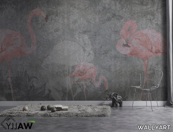 FLAMINGO - Fire retardant washable Tropical nonwoven wallpaper _ WALLYART