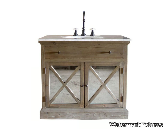 ST. HELENA - Floor-standing reclaimed wood vanity unit with integrated washbasin _ WatermarkFixtures