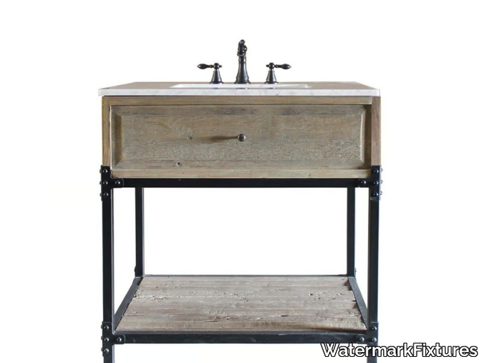 SABINE - Single floor-standing wooden vanity unit with integrated washbasin _ WatermarkFixtures