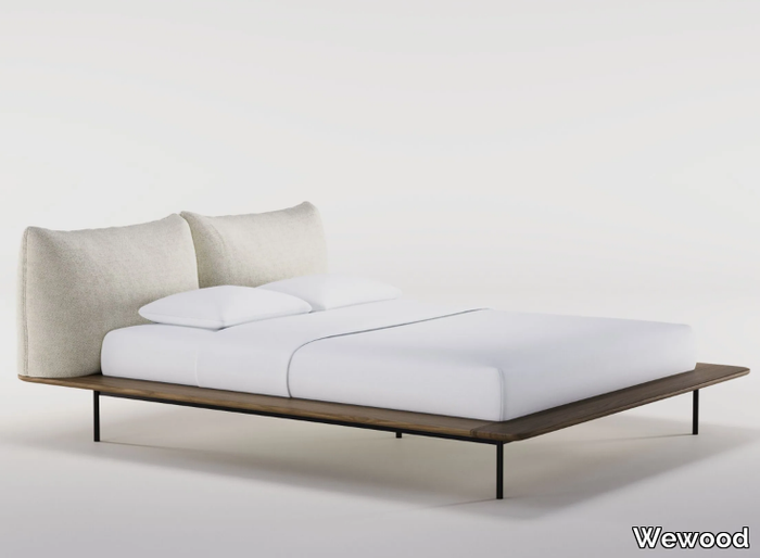 PLATFORM - Walnut double bed with upholstered headboard _ Wewood