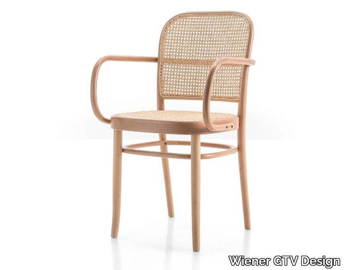 N. 811 - Beech and woven cane chair with armrests _ Wiener GTV Design