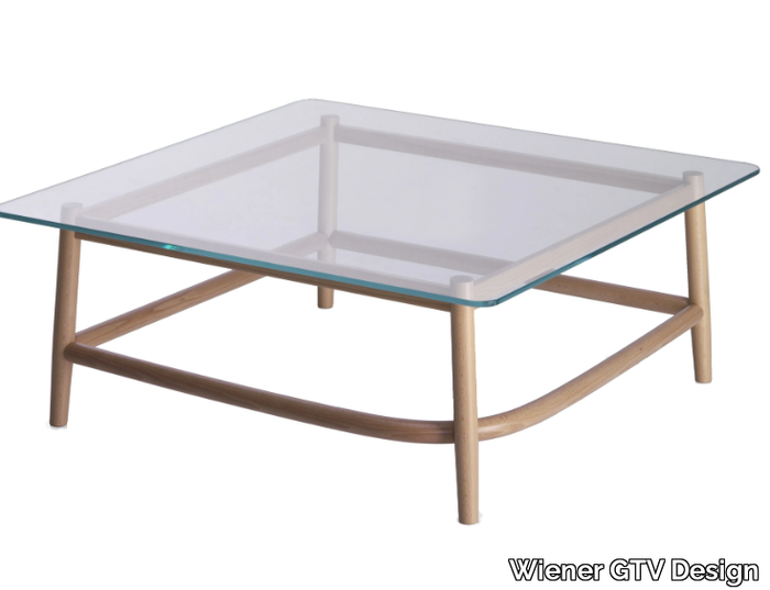 SINGLE CURVE LOW TABLE - Square wood and glass coffee table _ Wiener GTV Design