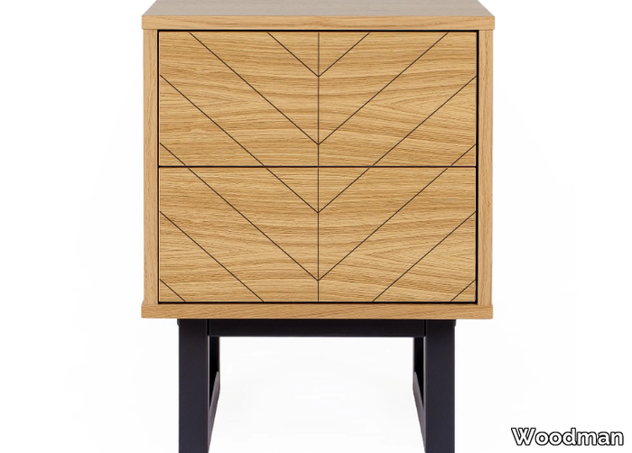 CAMDEN HERRINGBONE - Square wooden bedside table with drawers _ Woodman