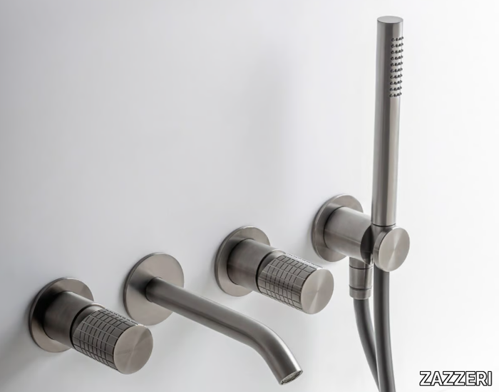 Z316_SH - Wall-mounted stainless steel bathtub tap with hand shower _ ZAZZERI