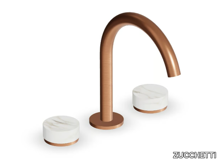 ISY22 ZIS4340.P91 - Countertop washbasin tap with individual Calacatta Oro marble rosettes without waste _ ZUCCHETTI