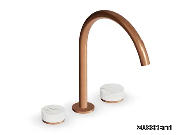 ISY22 ZIS4341.P91 - Countertop washbasin tap with aerator without waste and with Calacatta Oro marble rosettes _ ZUCCHETTI