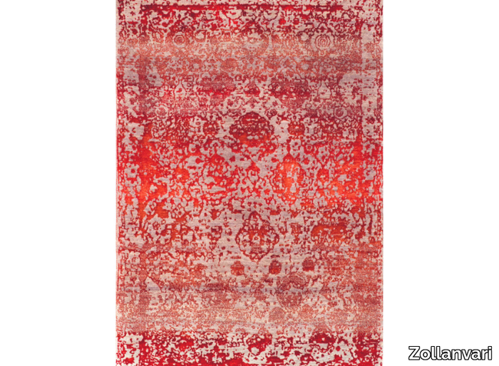 ABRASHED FLORAL CARTOUCHES IN WINE ON SILVER GREY - Rectangular patterned wool rug _ Zollanvari