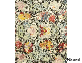 ZEBRAS AMIDST BLOOMS 1 - Rectangular wool rug with floral pattern _ Zollanvari