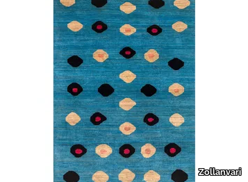 ELLIPSE GOLD BLACK & FUCHSIA ON BLUE - Patterned rectangular wool rug _ Zollanvari