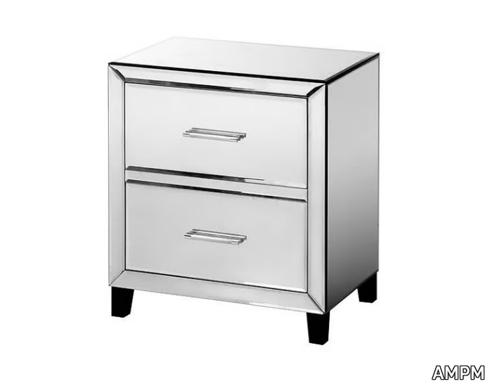 ALOUETTE - Mirrored glass bedside table with drawers _ AMPM