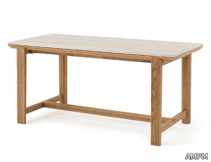 CAMPANIA - Rectangular oak table with travertine top _ AMPM