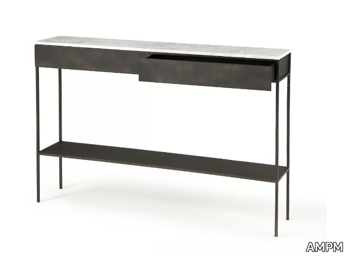 FÉBÉE - Rectangular Carrara marble console table with drawers _ AMPM