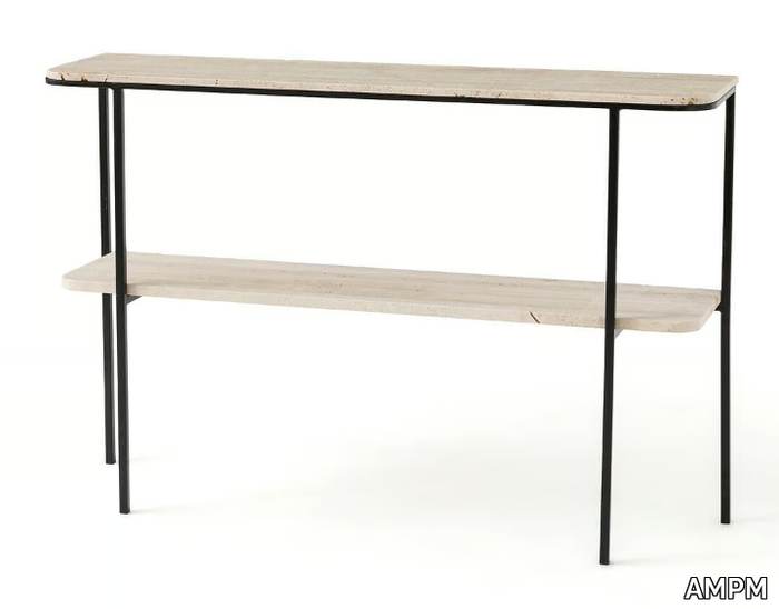 HONORIANNE - Travertine console table with shelving _ AMPM