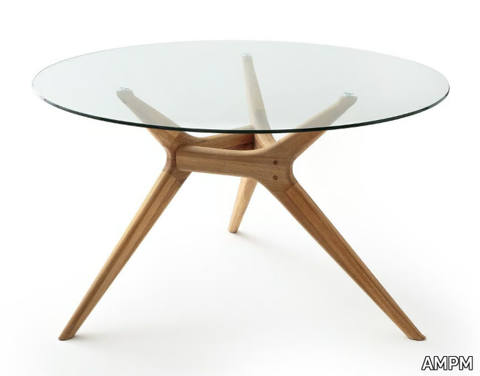 MARICIELO - Round tempered glass and oak table _ AMPM