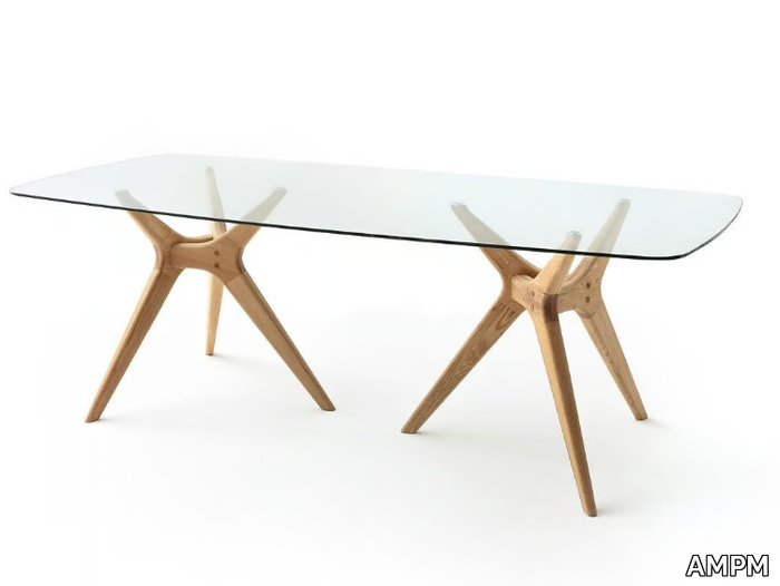 MARICIELO - Rectangular tempered glass and oak table _ AMPM