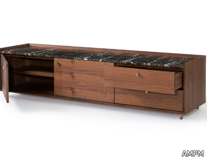 NOHAM - Wooden and marble TV cabinet with doors _ AMPM